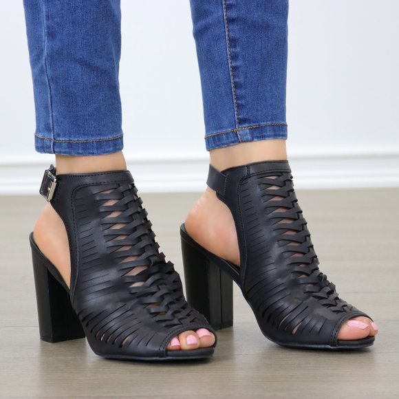 Black Open High Heel Ankle Booties - Picture 8 of 8